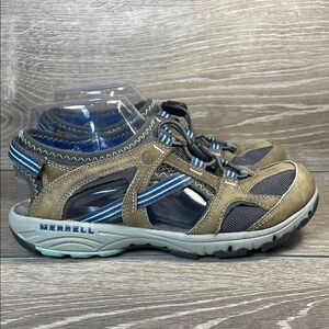 Merrell Cambrian Oyster Pull Women’s Sz 7 Leather Mesh Outdoor Vibram Sandals